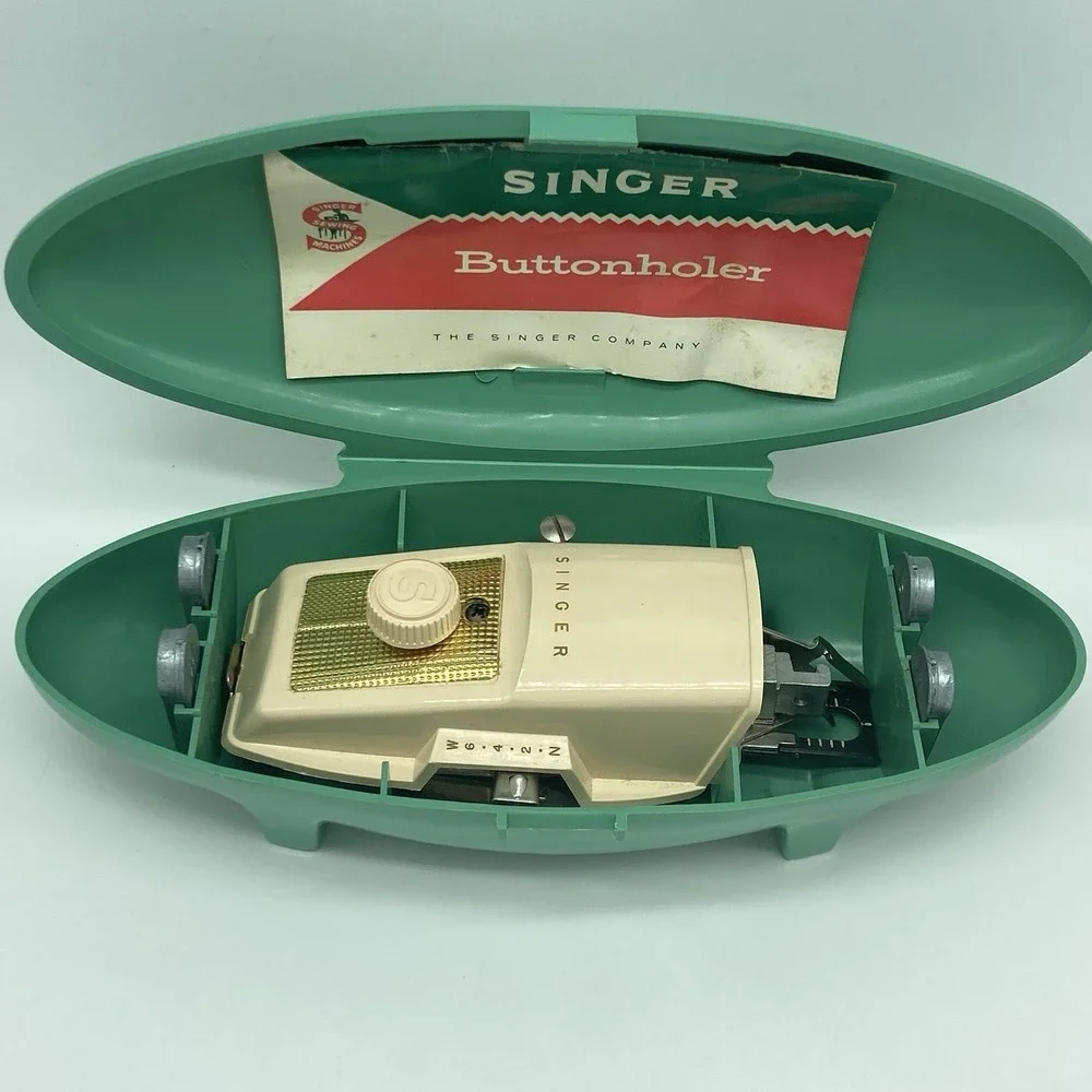 Singer Buttonholer Sewing Machine Attachment 1960 In Green Case Vintage Retro
